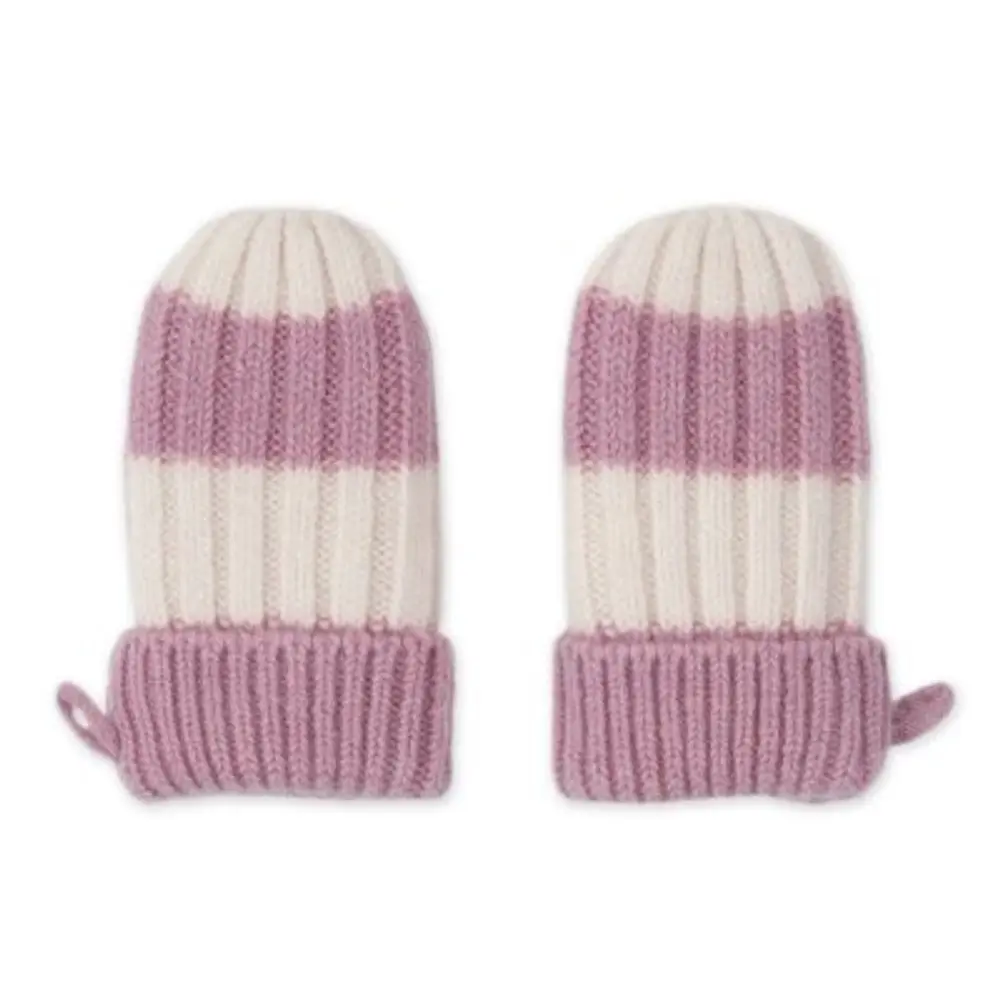 LODGER Rukavice Stripe Merino Mauve vel. 0 - 12 měsíců
