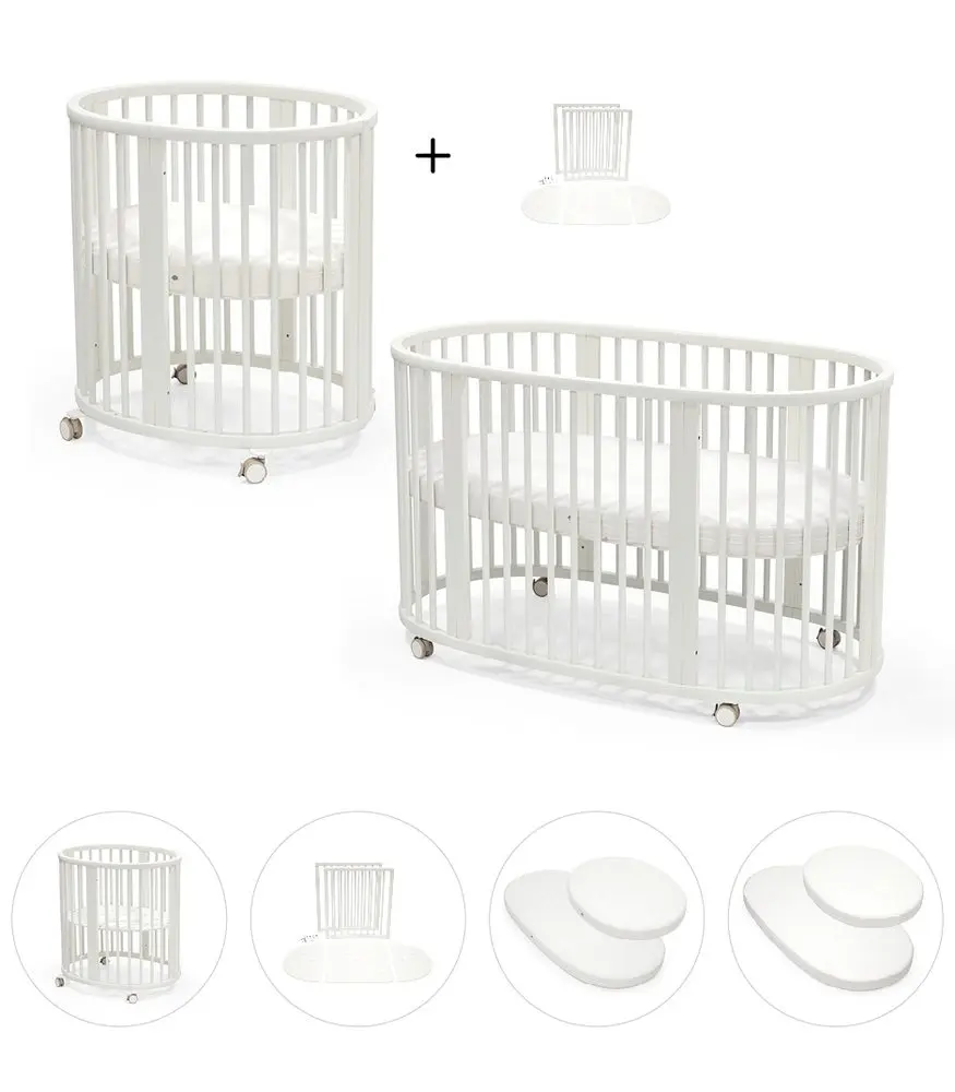 STOKKE® Sleepi™ V3 White + prodloužení + 2x matrace + 2x prostěradlo - White