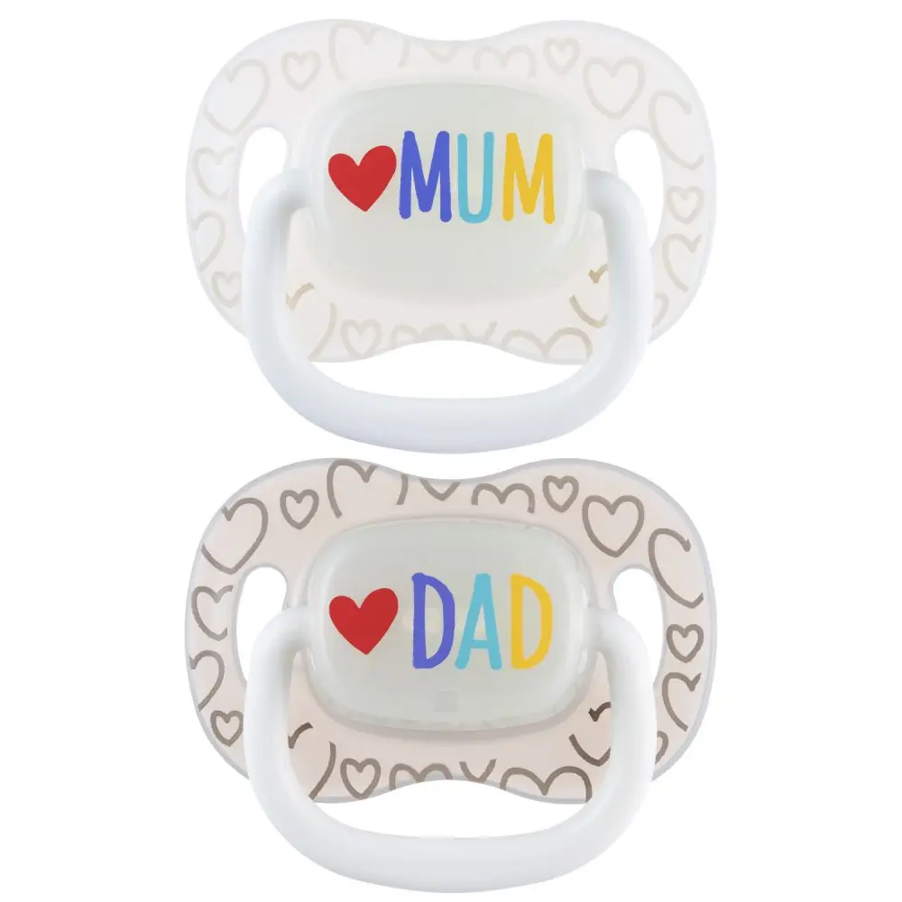 Canpol babies Dudlík svítící silikonový symetrický LOVE MUM&DAD 0-6m 2ks