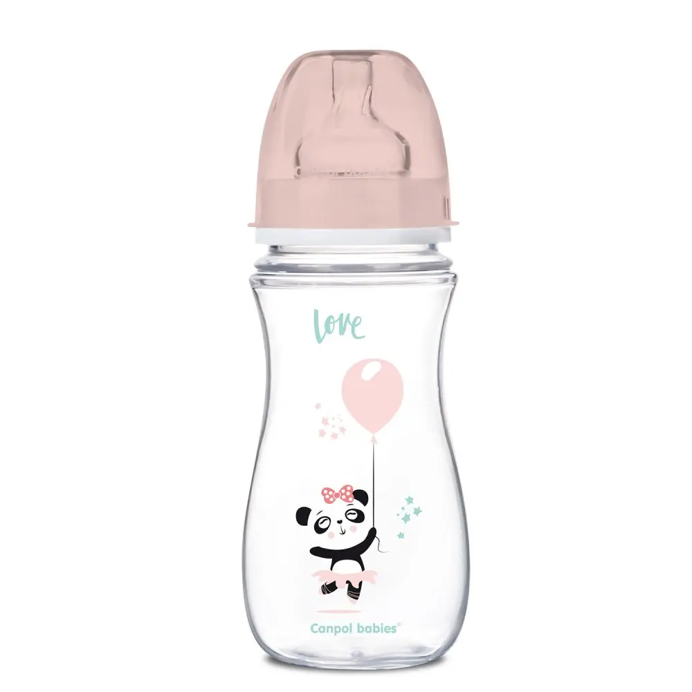 Canpol Babies Kojenecká antikoliková lahvička se širokým hrdlem, Exotic Animals, 300 ml - růžová