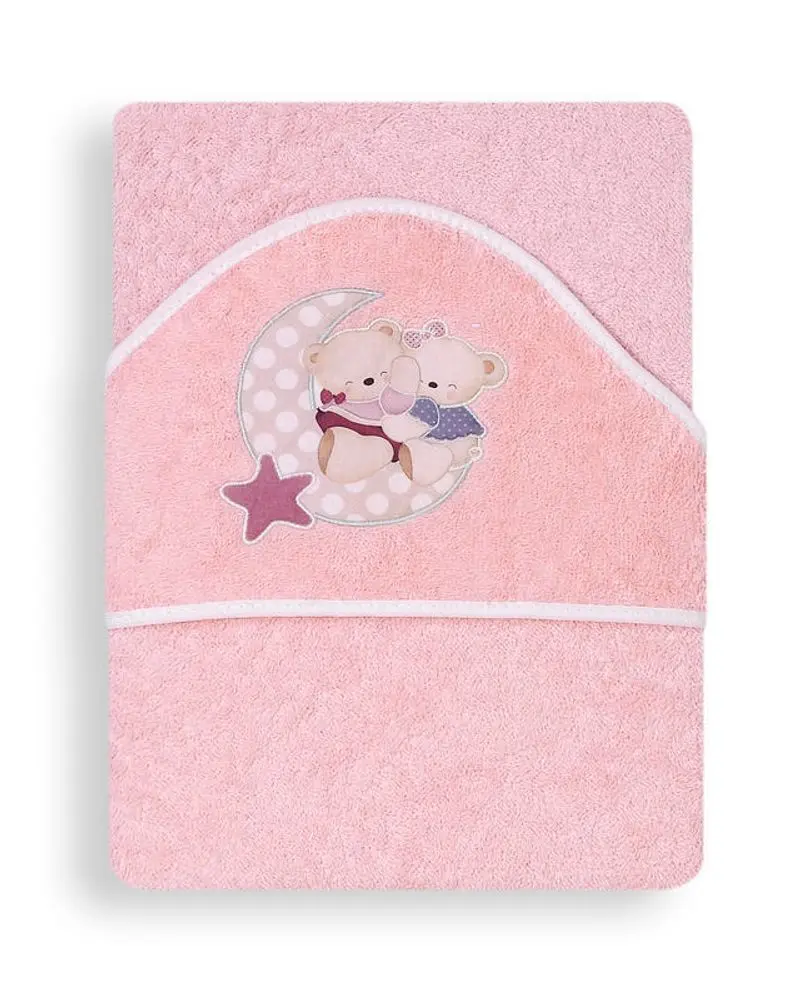 Interbaby OSUŠKA froté 100x100 MEDVÍDEK S MĚSÍČKEM - růžová