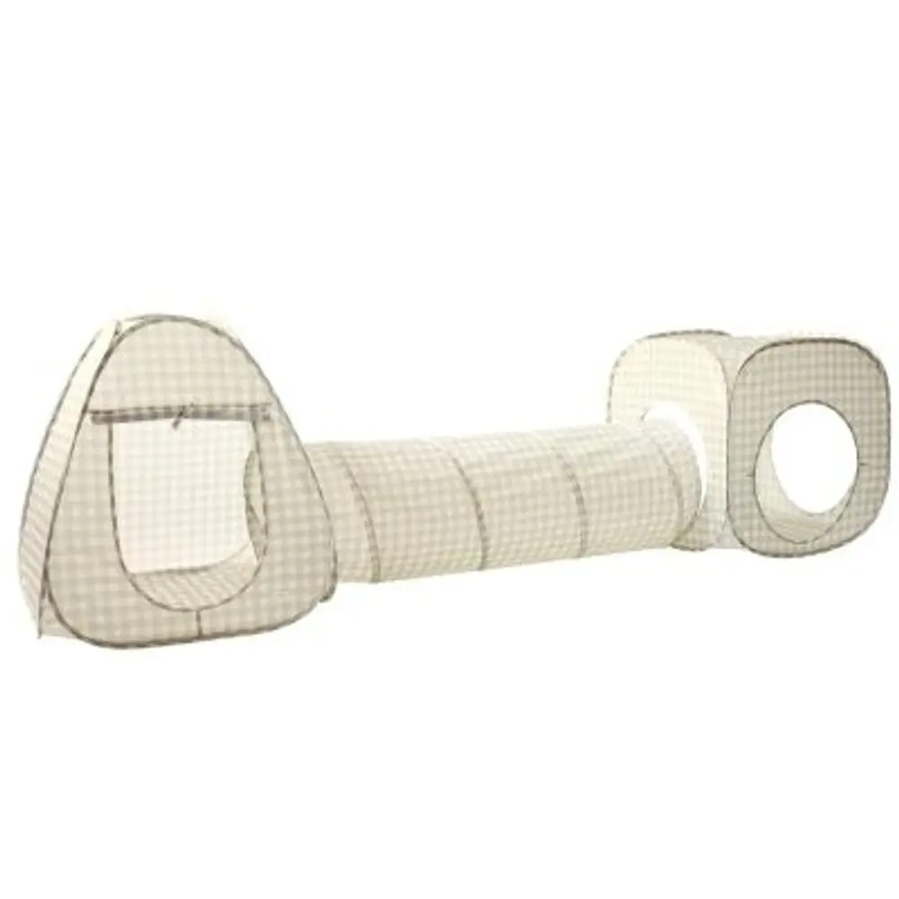 3 SPROUTS Dětský Stan a tunel 3v1 Recycled Gingham Beige
