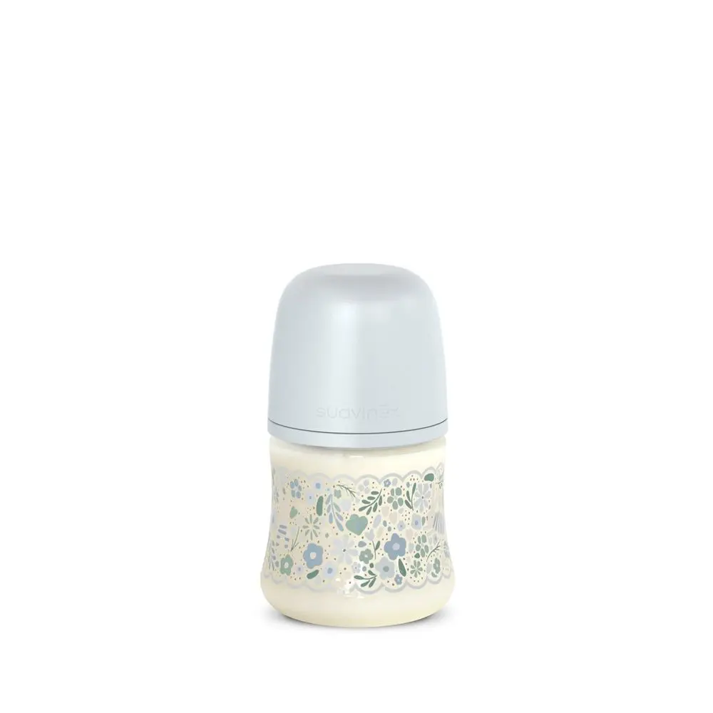 Suavinex Kojenecká láhev WONDERLAND NEW 150ml FYZIOL PRŮTOK S - modrý květ