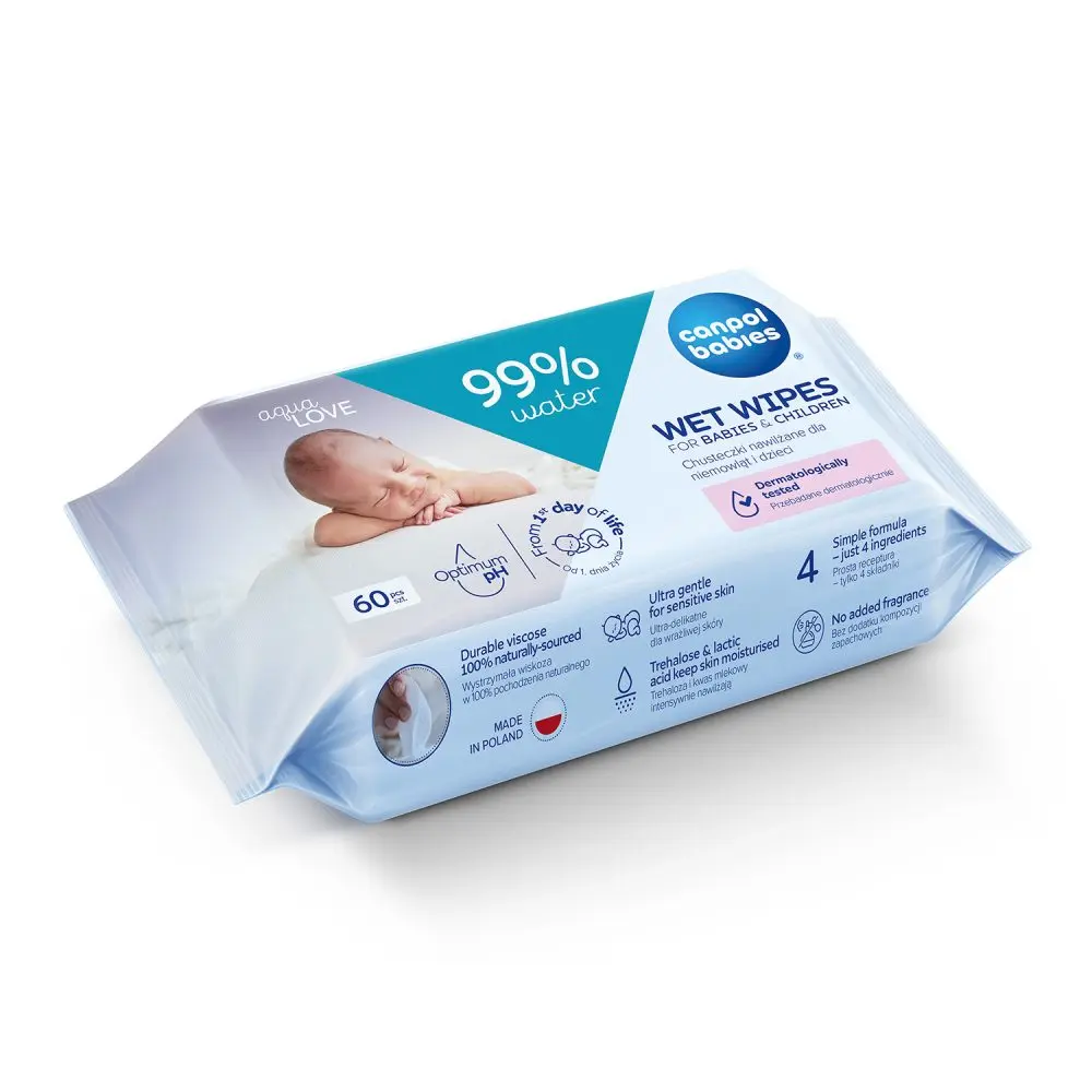 CANPOL BABIES Dětské vlhčené ubrousky 99% vody 60 kusů