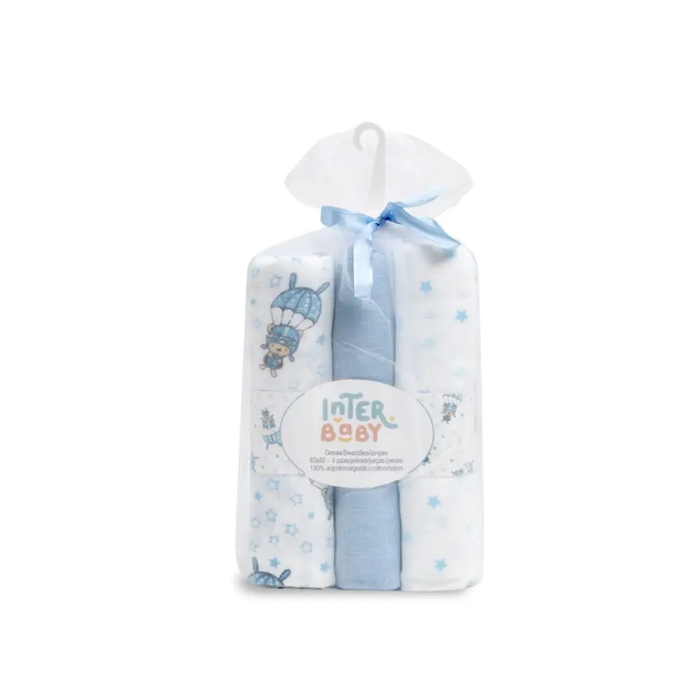 Interbaby Plenka PADÁK 3ks 80x80cm - bílo/modrá