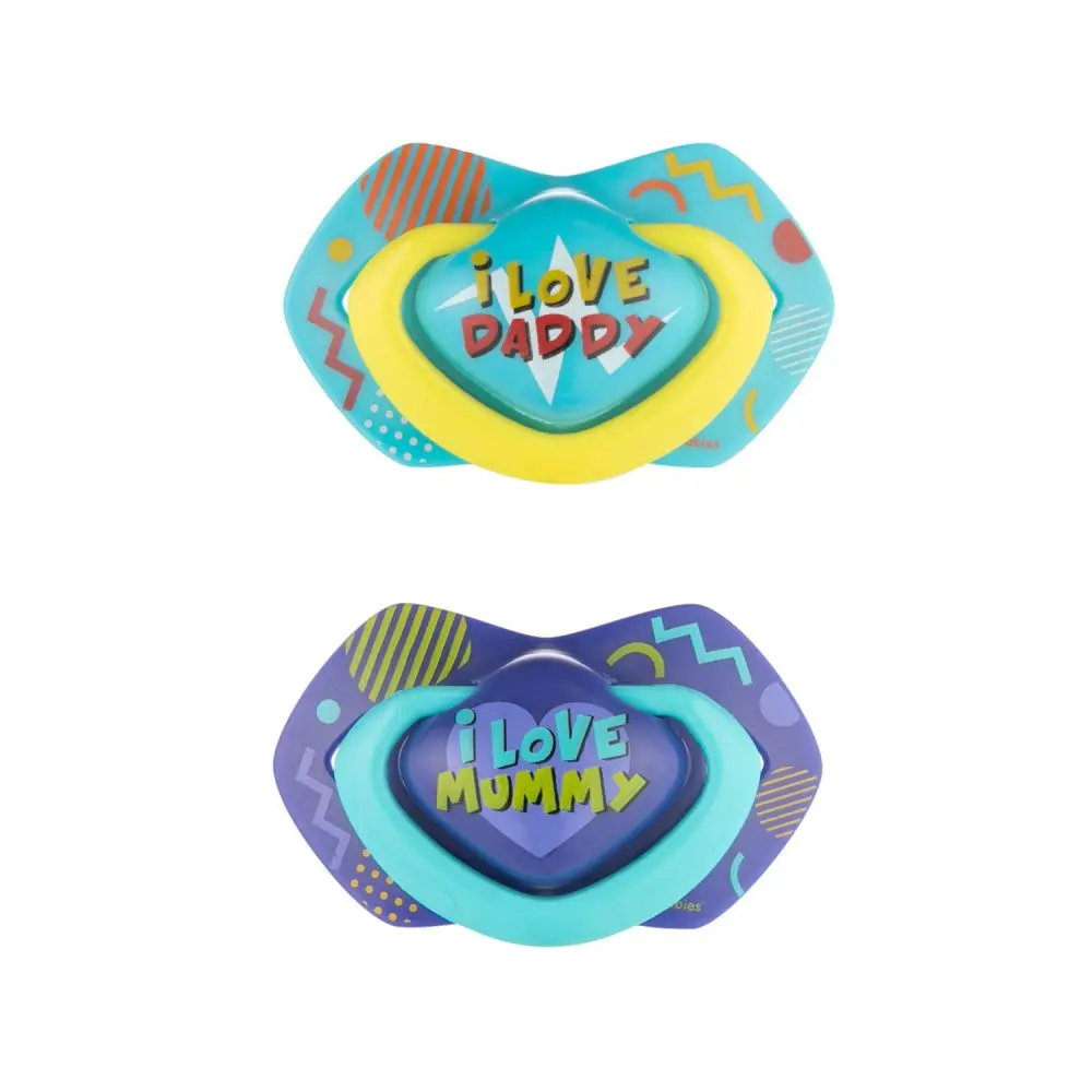 Canpol Babies 2 ks symetrických silikonových dudlíků, 0-6m, Neon Love Baby, modré