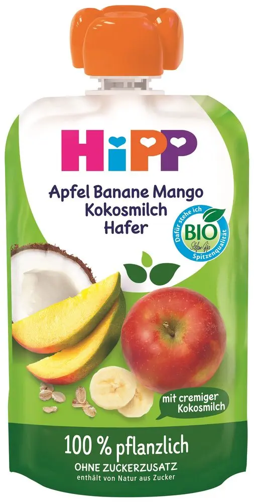 HiPP BIO 100% rostlinné Jablko-Banán-Mango-Kokos-Oves 100 g