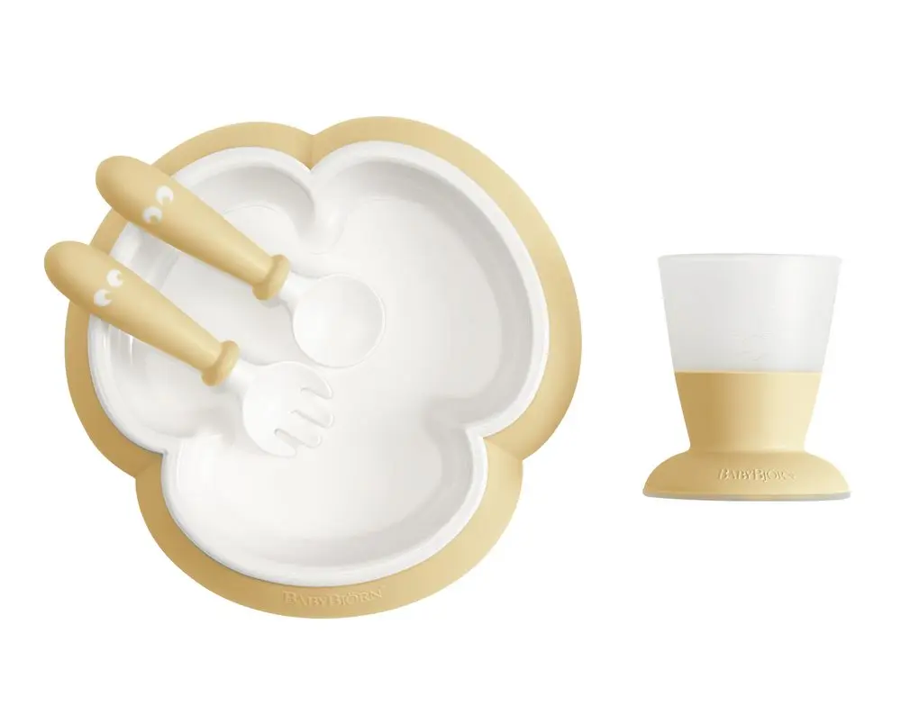 BABYBJÖRN Dětský jídelní set 4 dílný pudrově žlutý