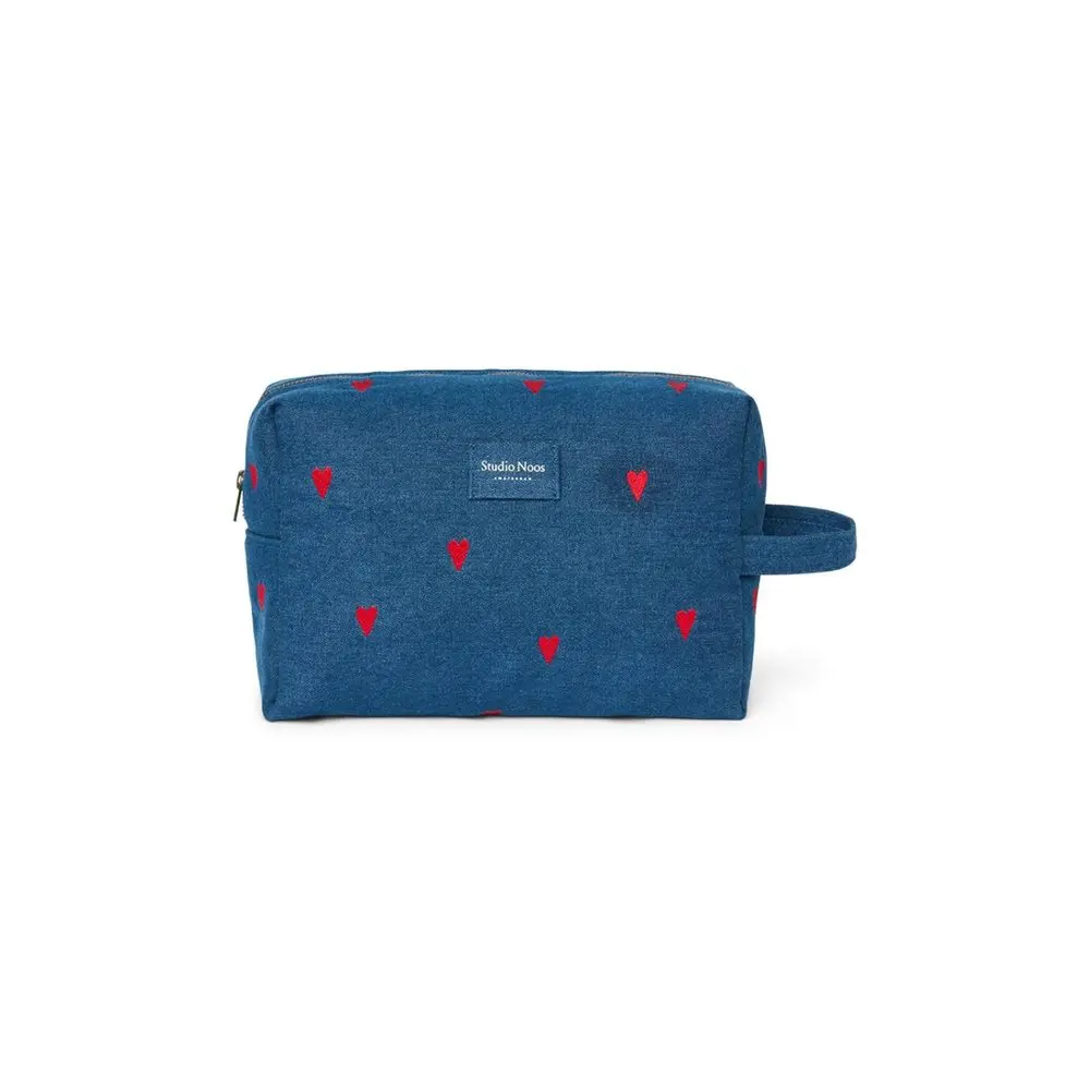 Studio Noos Denim Toiletry - toaletní taštička | Blue Red Hearts