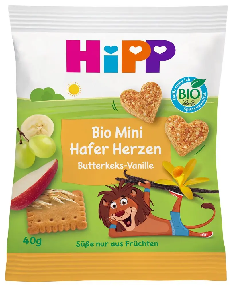 HiPP BIO Ovocno-obilná srdíčka máslové sušenky vanilka 40 g