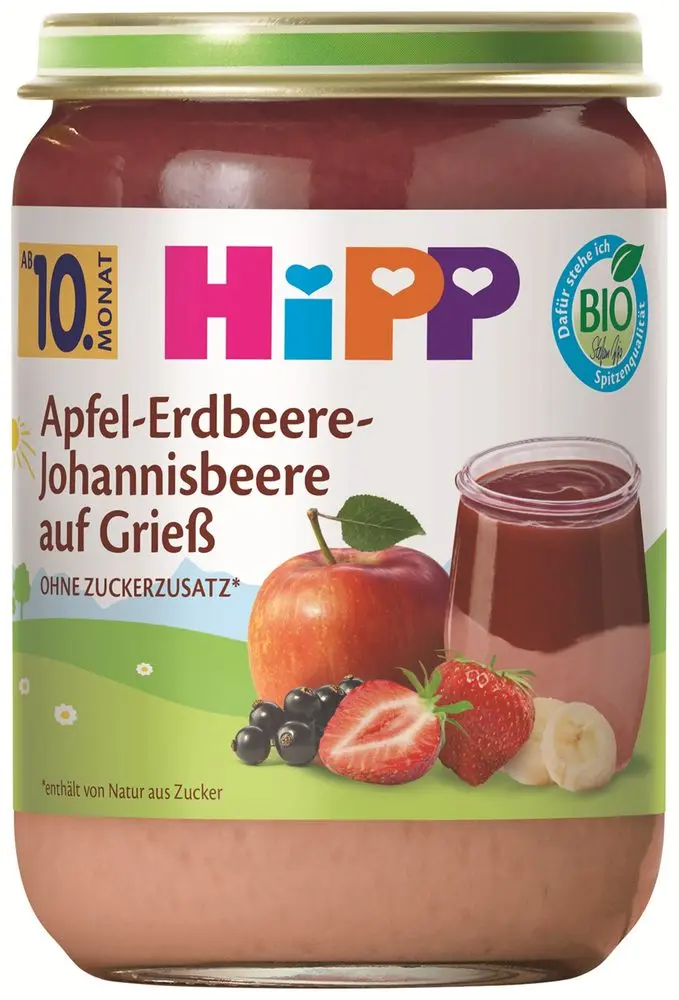 HiPP BIO Krupička s jablky, jahodami a černým rybízem 190g