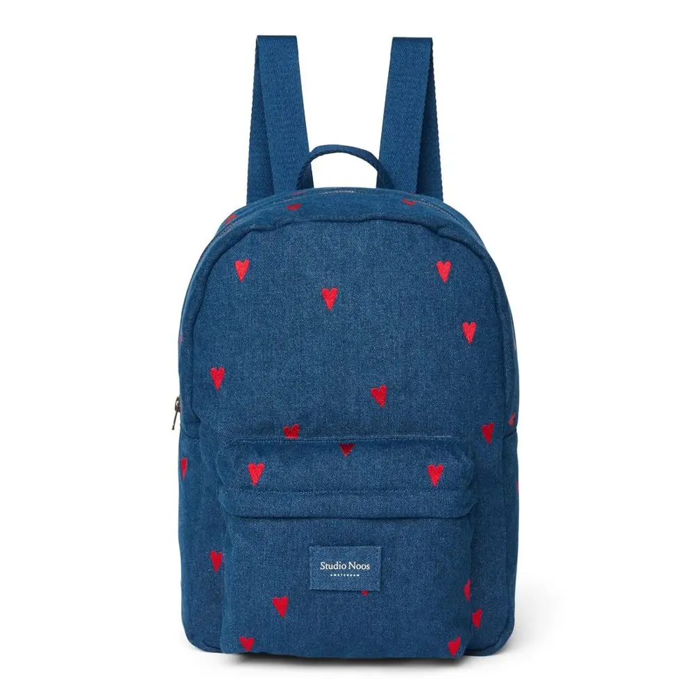 Studio Noos Denim Midi BACKPACK - batůžek | Dark Blue Red Hearts