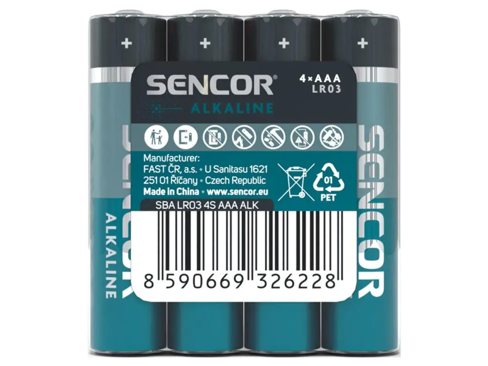 Alkalické mikrotužkové baterie AAA Sencor SBA LR03 4BP Alk, 4ks