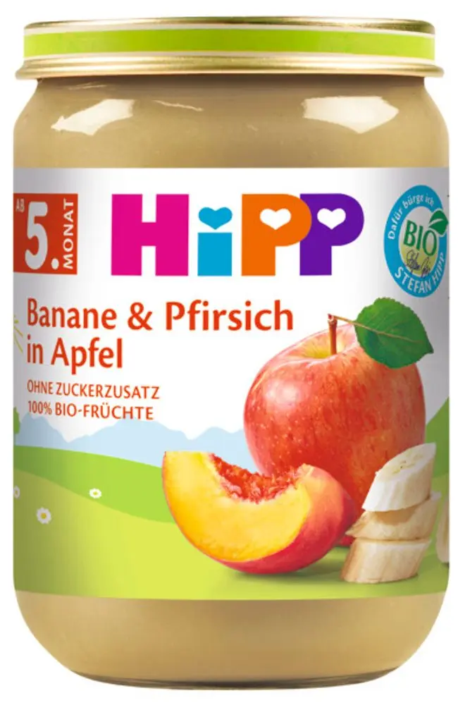 HiPP Jablka s banány a broskvemi BIO 4/6m 190g