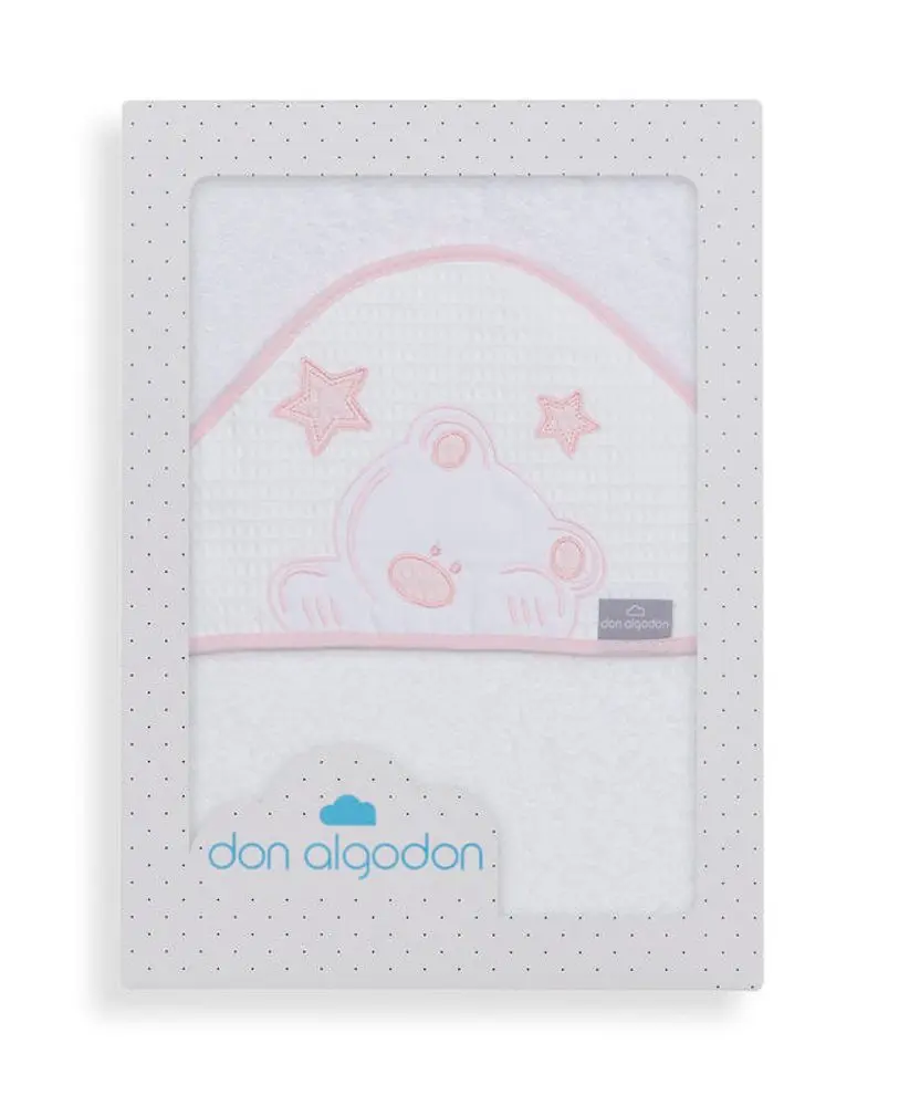 Interbaby OSUŠKA froté 100x100 MEDVÍDEK S HVĚZDOU - bílo-růžová