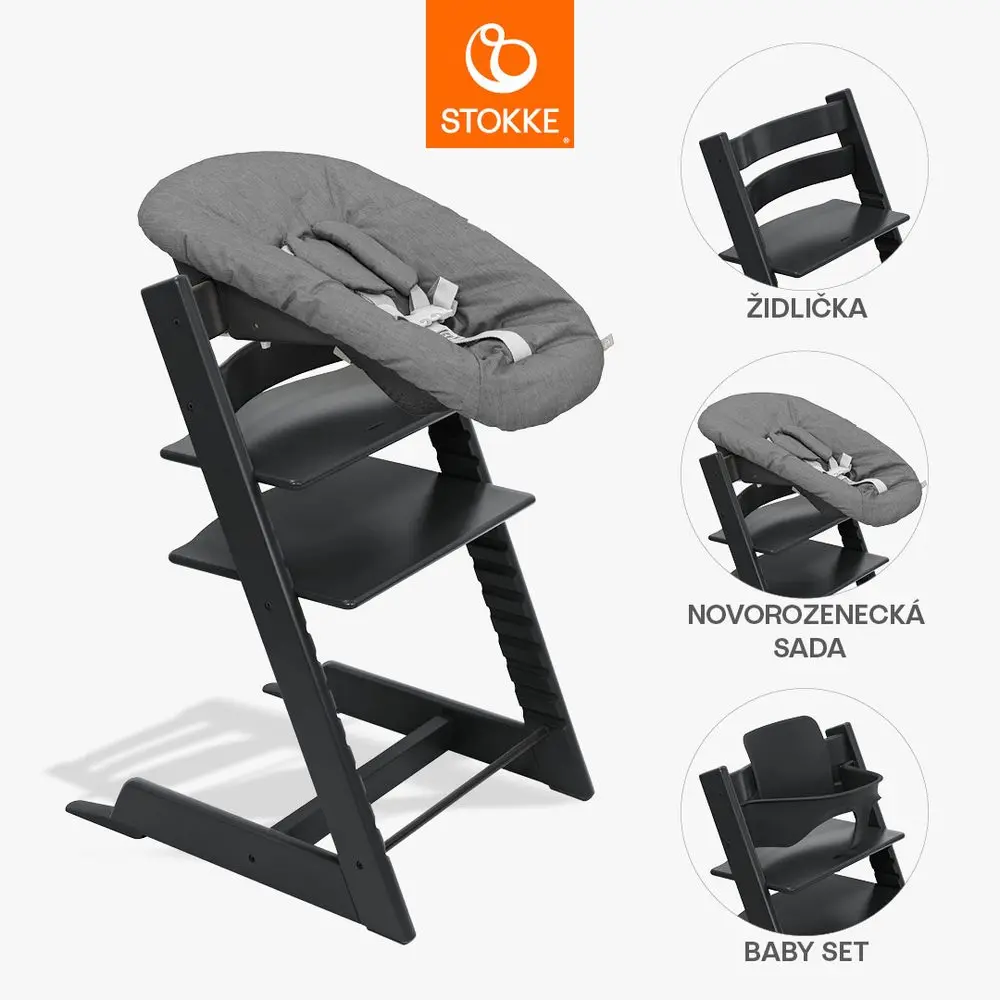 STOKKE® Tripp Trapp® + novorozenecká sada + Baby set zvýhodněná sada - Black