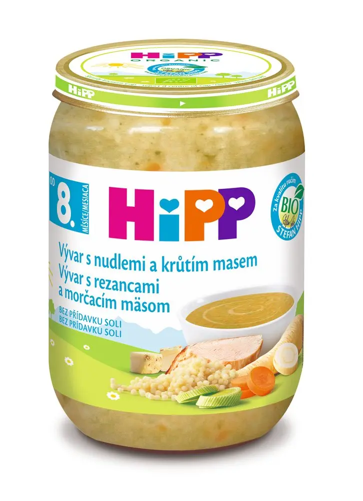 HiPP BIO Vývar s nudlemi a krůtím masem - nová receptura
