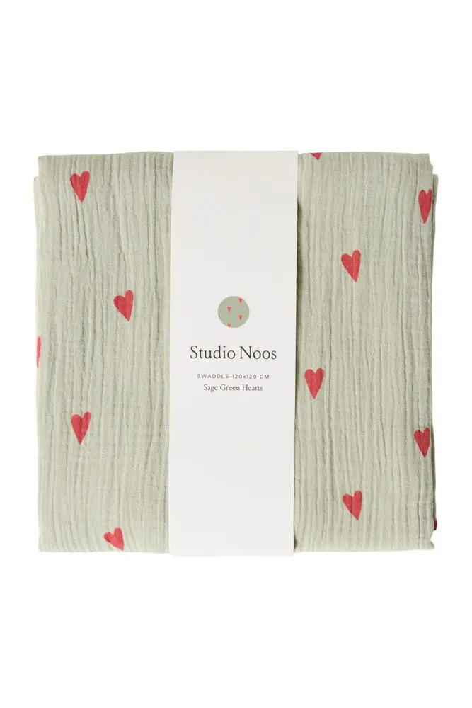 Studio Noos SWADDLE ZAVINOVAČKA Print Large Green Hearts