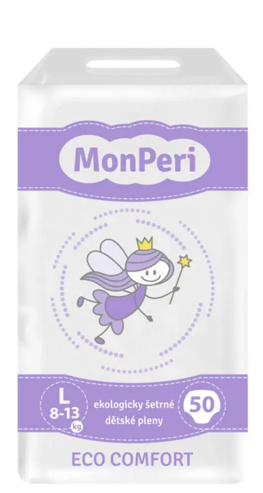 MonPeri Eco Comfort L 8-13 kg - 50ks EKO Jednorázové dětské plenky (velikost 4)