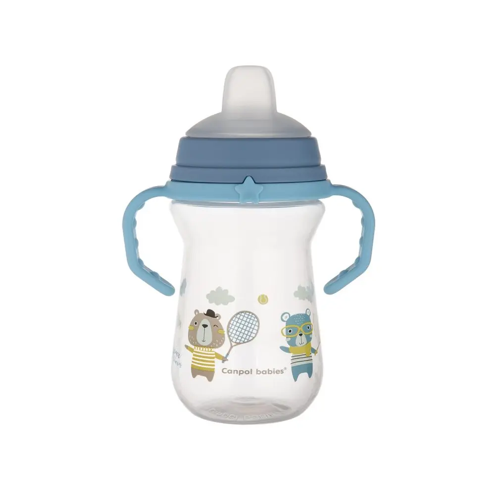 Canpol Babies Hrneček se silikonovým pítkem FirstCup BONJOUR PARIS 250ml modrý