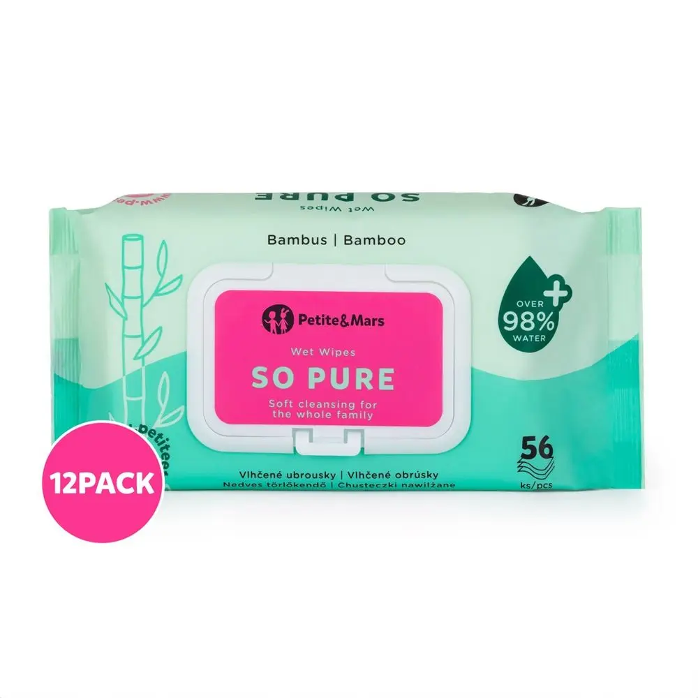 12x PETITE&MARS Ubrousky vlhčené SO PURE bambusové bioodbouratelné 56 ks (672 ks)