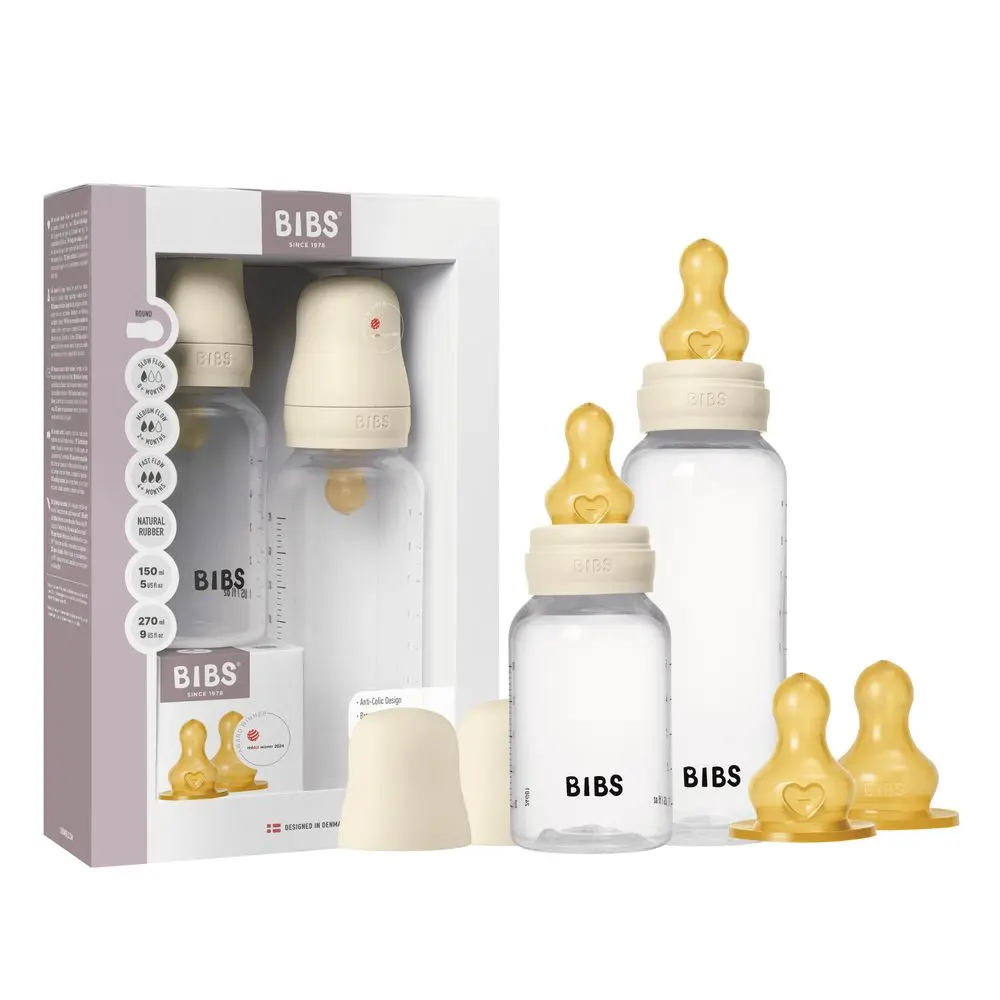 BIBS set antikolikových kojeneckých lahví s kaučukovým dudlíkem - Ivory