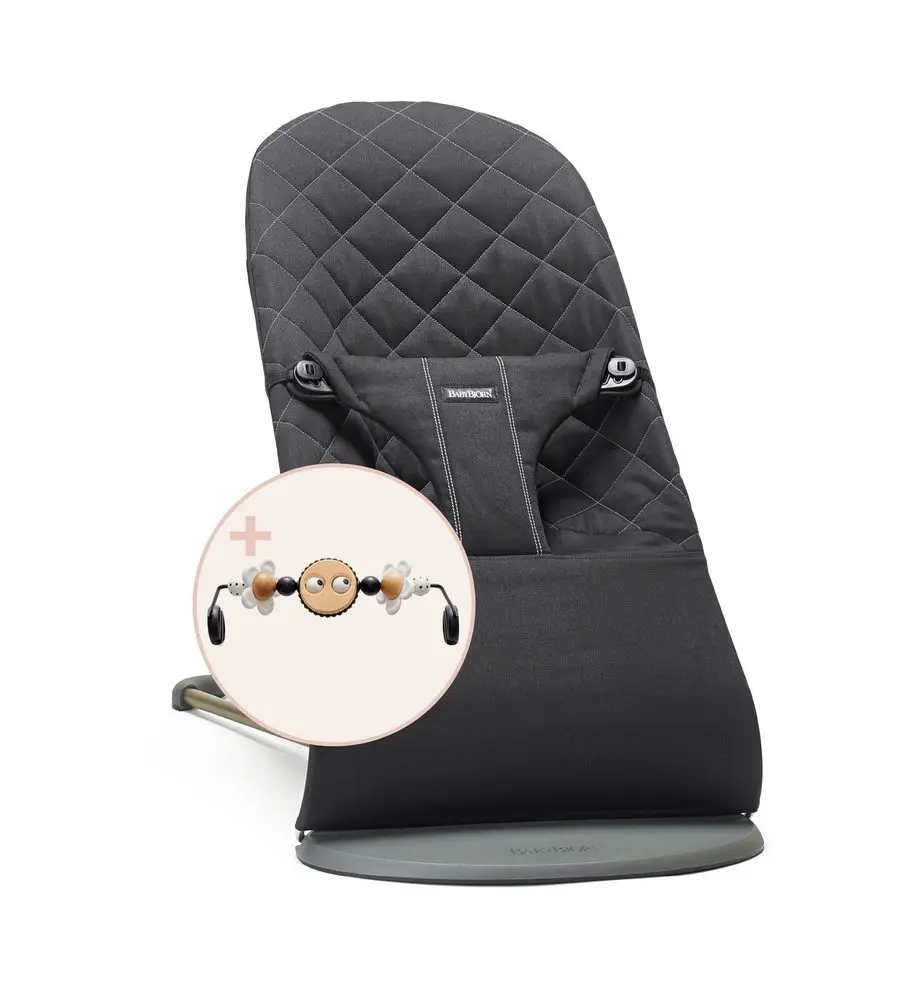 BABYBJORN Babybjorn lehátko BLISS Black Woven s hračkou Googly Eyes Black/White