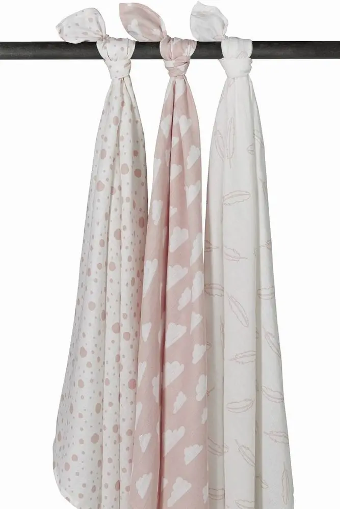 Meyco Pleny 3-balení Feathers-clouds-dots pink/white