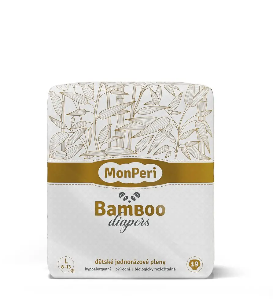 MonPeri Bamboo L 8-13 kg- 19ks EKO dětské bambusové jednorázové plenky (velikost 4)