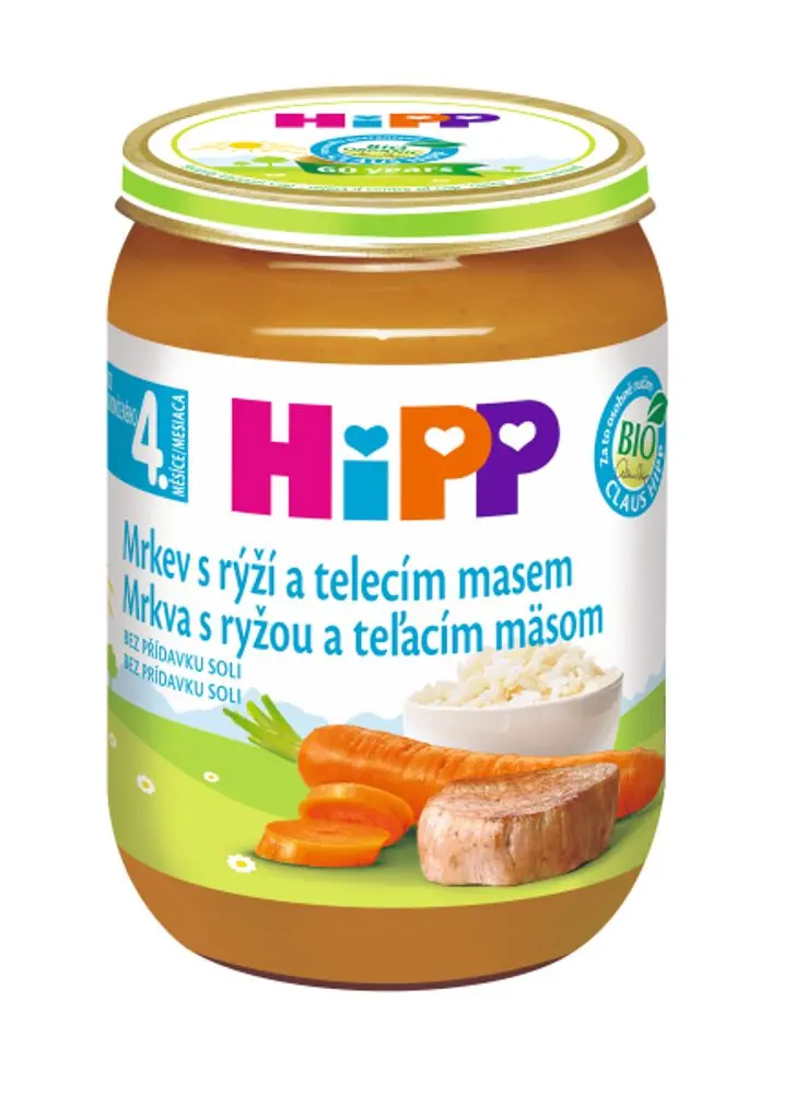HiPP BABY BIO Mrkev s rýží a telecím masem 190g