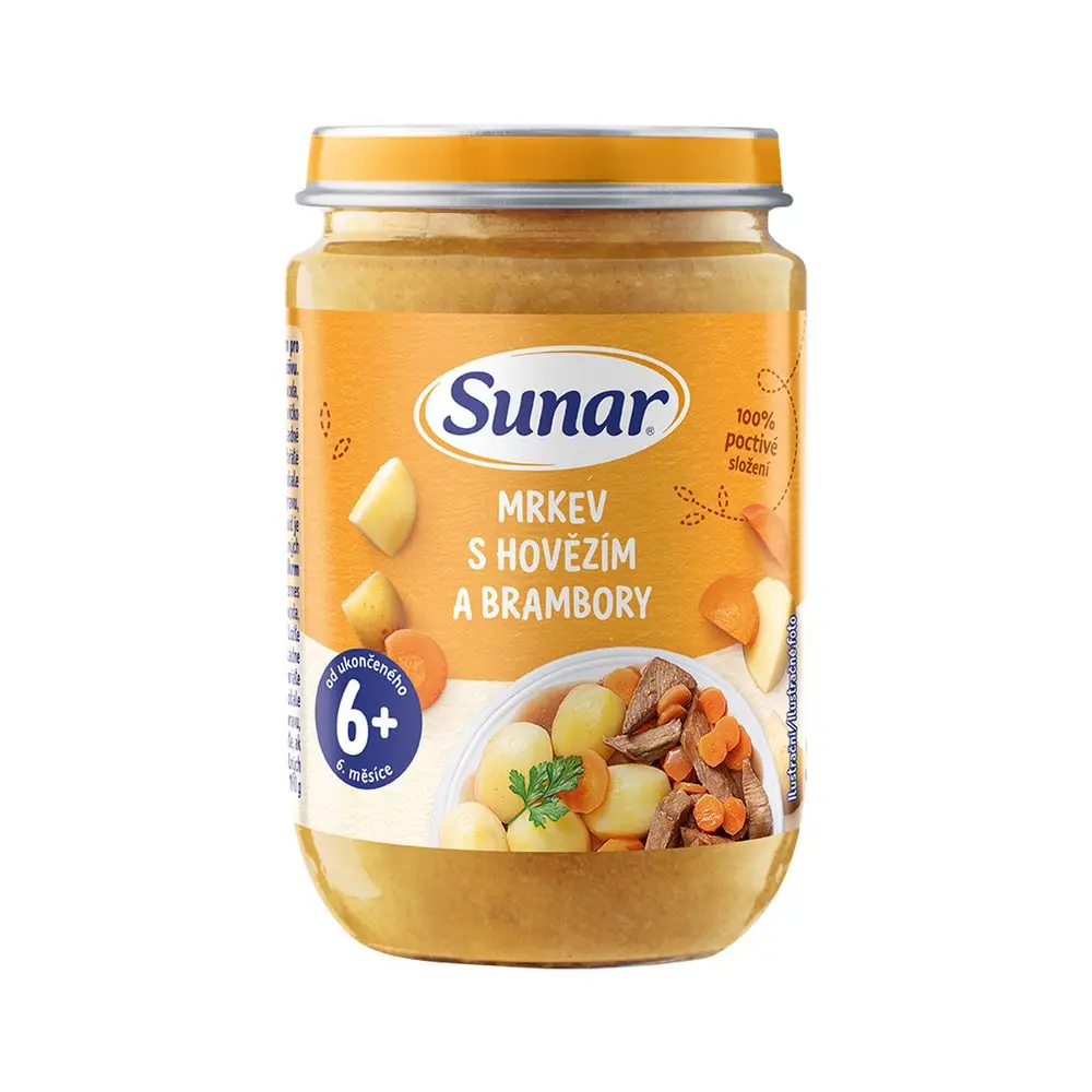 Sunar příkrm mrkev s hovězím a brambory 6m+ 190g