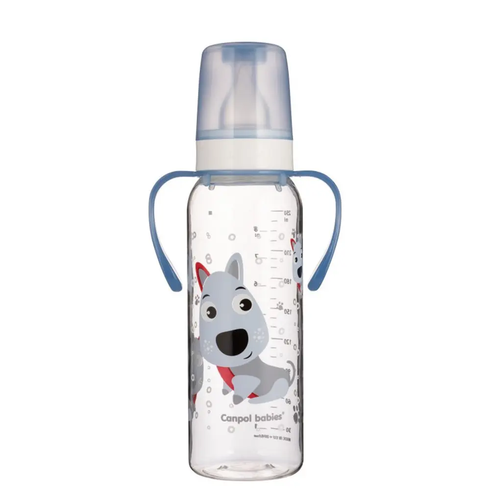 Canpol babies Láhev s potiskem CUTE ANIMALS 250ml s úchyty - pejsek