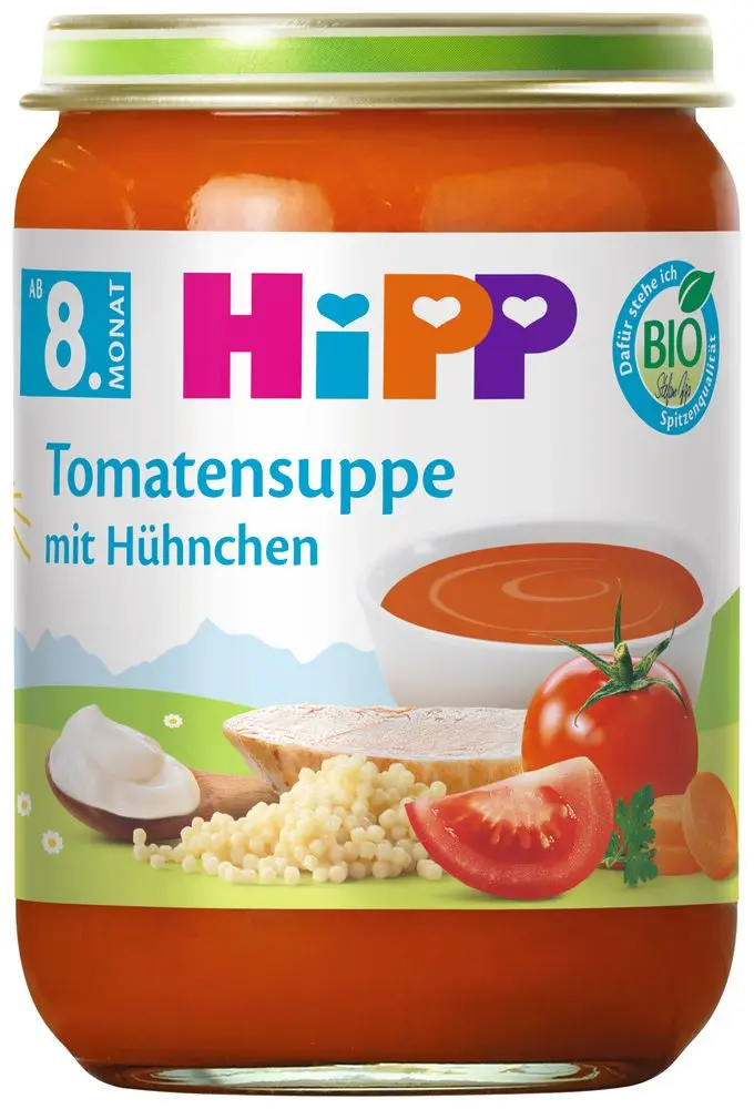 HiPP BIO Rajčatová polévka s nudlemi a kuřecím masem 190 g