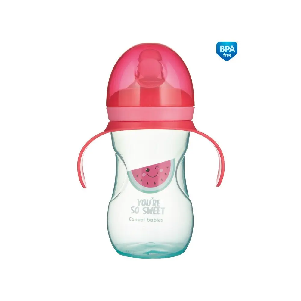 Canpol babies Tréninkový hrníček se silikonovým pítkem a úchyty SO COOL Meloun 270 ml