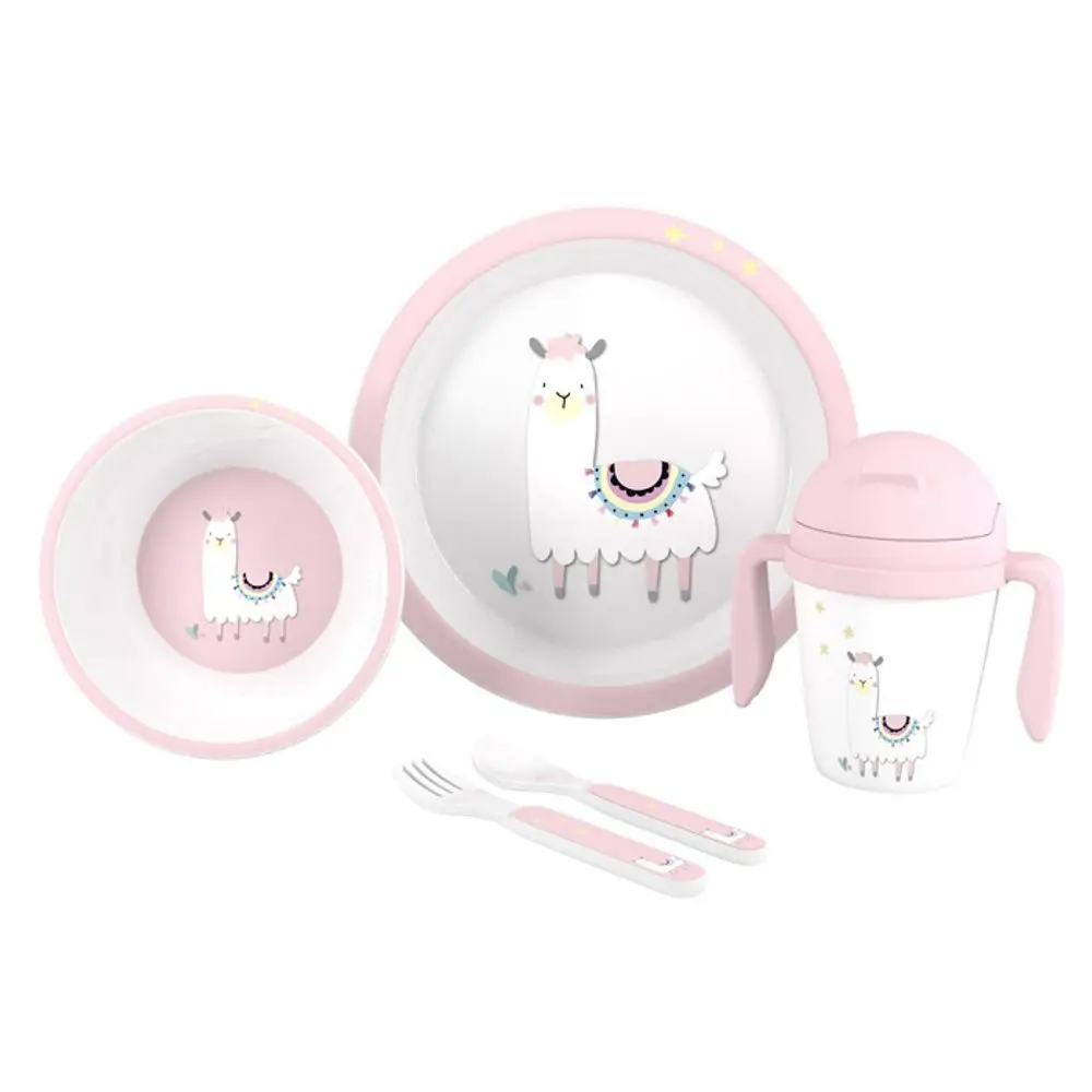 Interbaby Jídelní set LAMA +6M - RŮŽOVÝ