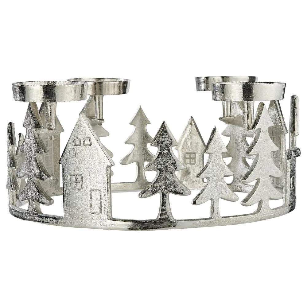 Adventní věnec domečky 35 cm - stříbrná