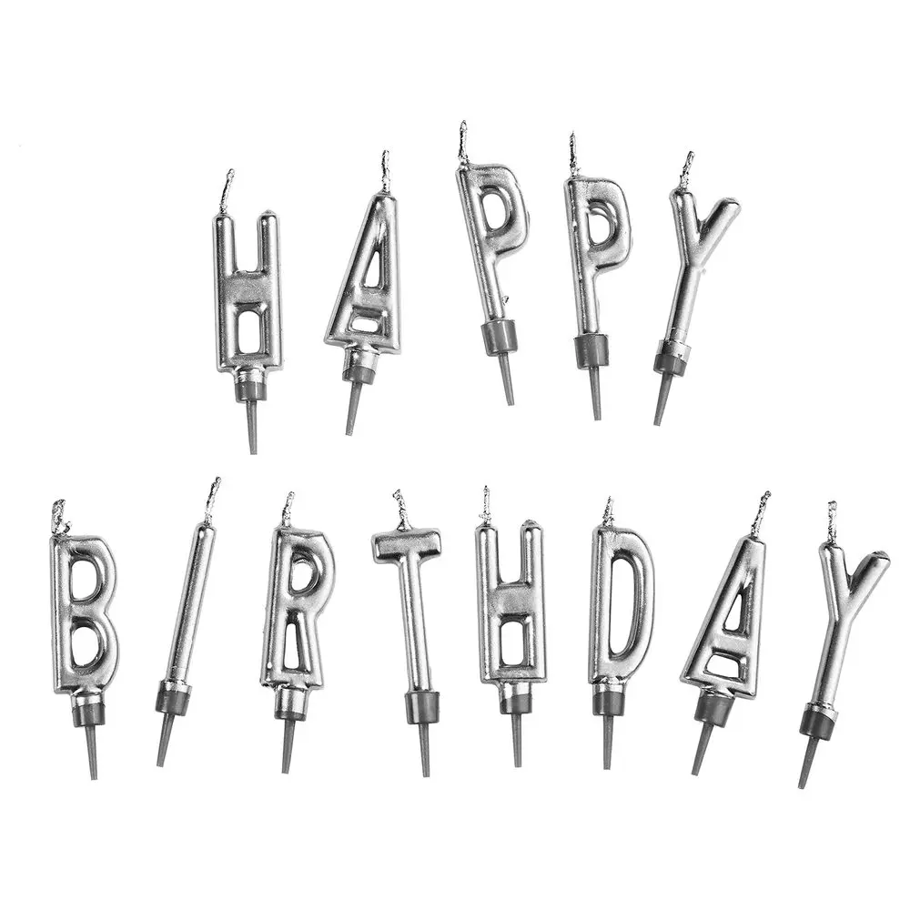 HAPPY BIRTHDAY Svíčky na dort set - stříbrná