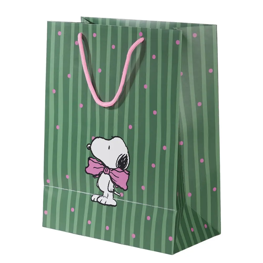 PEANUTS Dárková taška velká Snoopy s mašlí - zelená