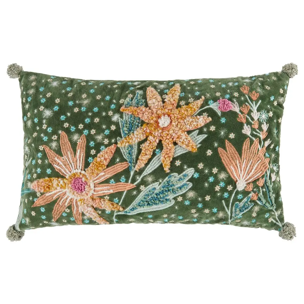 BOHEMIAN Polštář květinová louka 60 x 35 cm - zelená