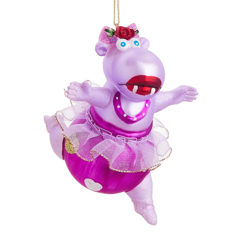 HANG ON Skleněná ozdoba hrošice baletka