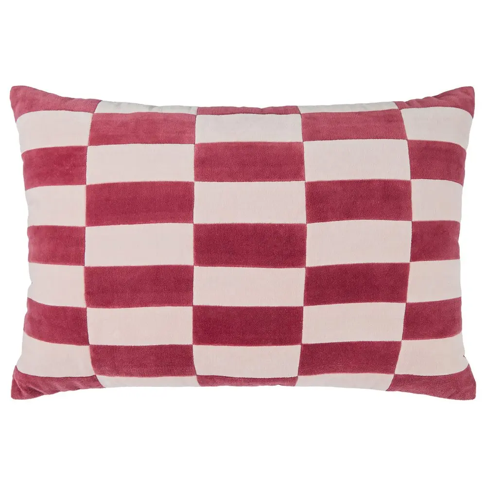 CHECKER VELVET Polštář 40 x 60 cm - červená/růžová