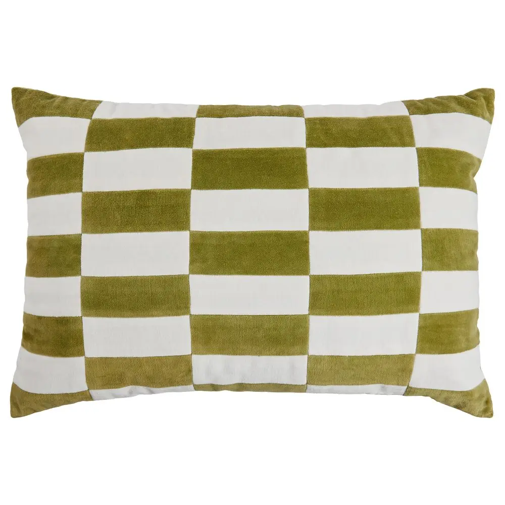 CHECKER VELVET Polštář 40 x 60 cm - bílá/zelená
