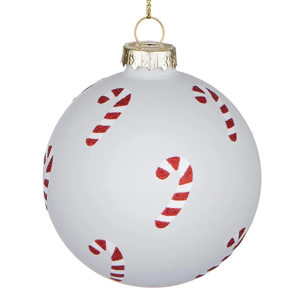 HANG ON Skleněná ozdoba Candy Cane 8 cm - bílá