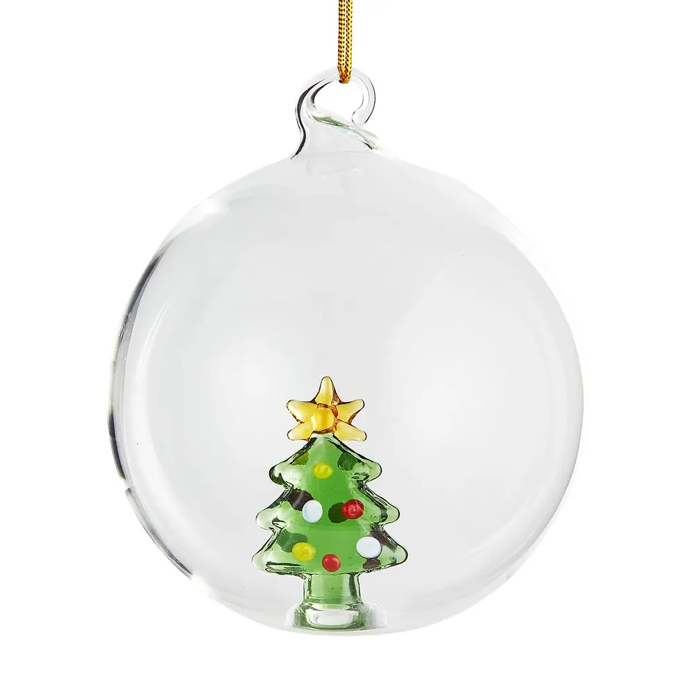 HANG ON Skleněná koule stromeček 9 cm - čirá