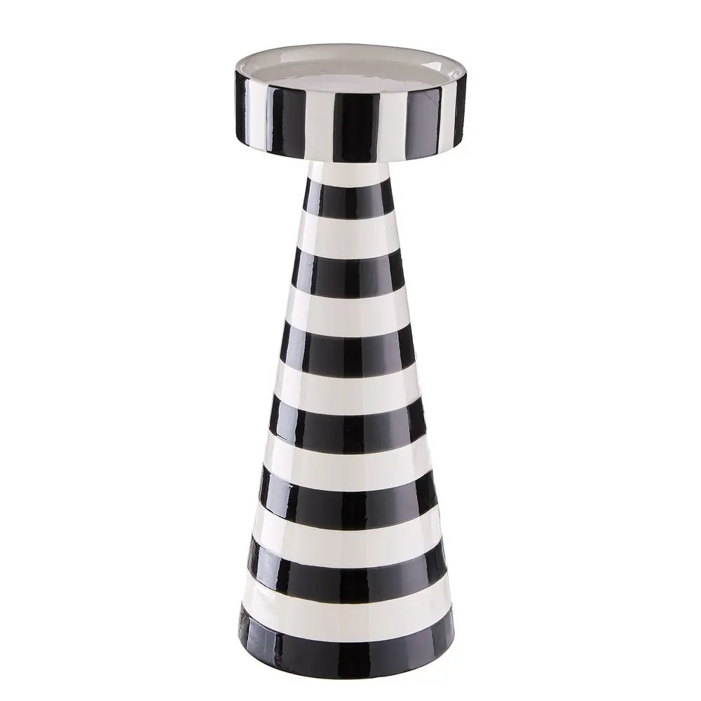 STRIPES Svícen na sloupovou svíčku 25 cm - černá/bílá