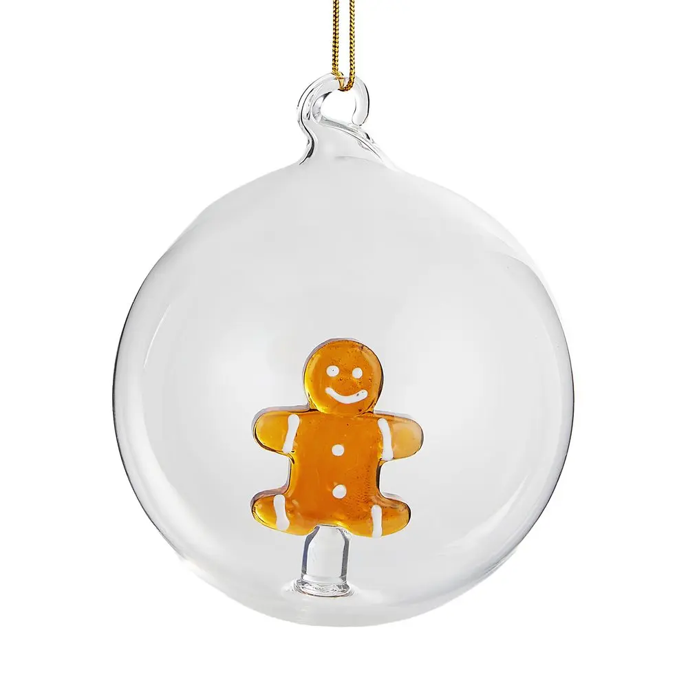HANG ON Skleněná koule perníkový mužíček 9 cm - čirá