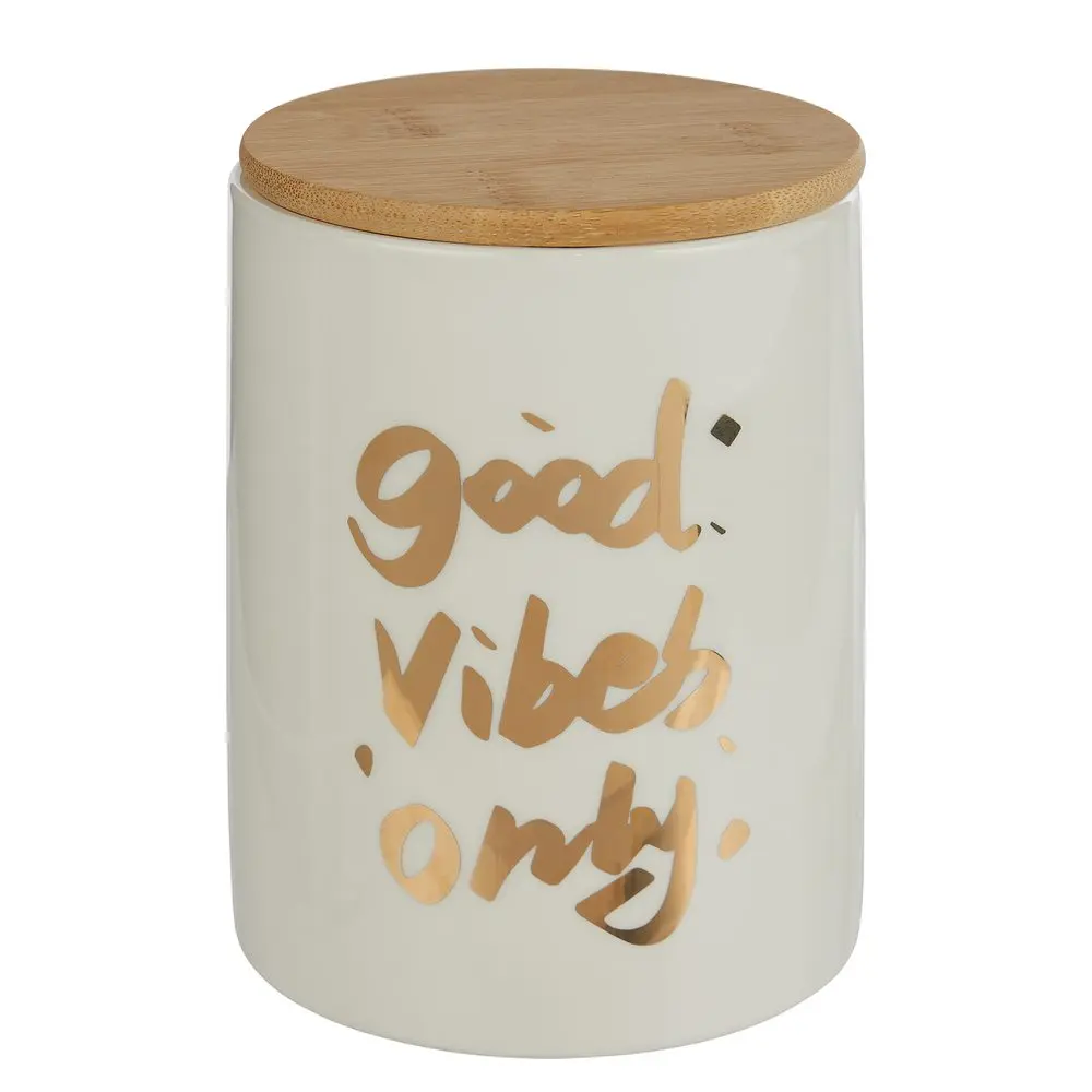QUEEN IT Dóza s nápisem Good vibes 14 cm - bílá