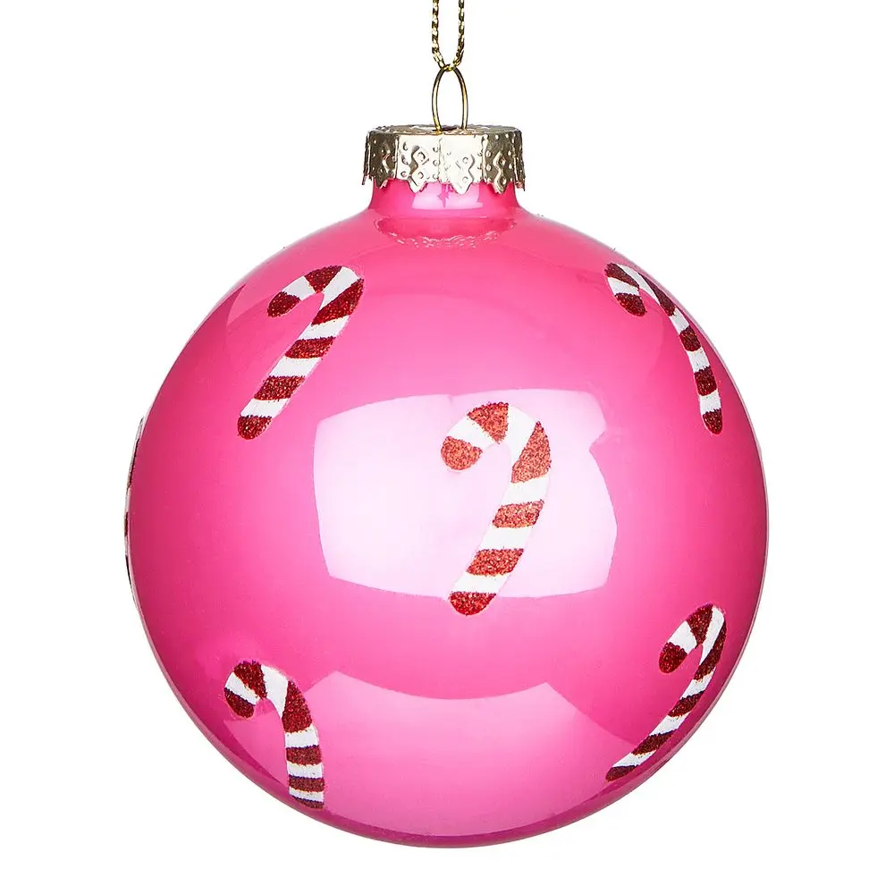 HANG ON Skleněná ozdoba "Candy Cane" 8 cm - růžová
