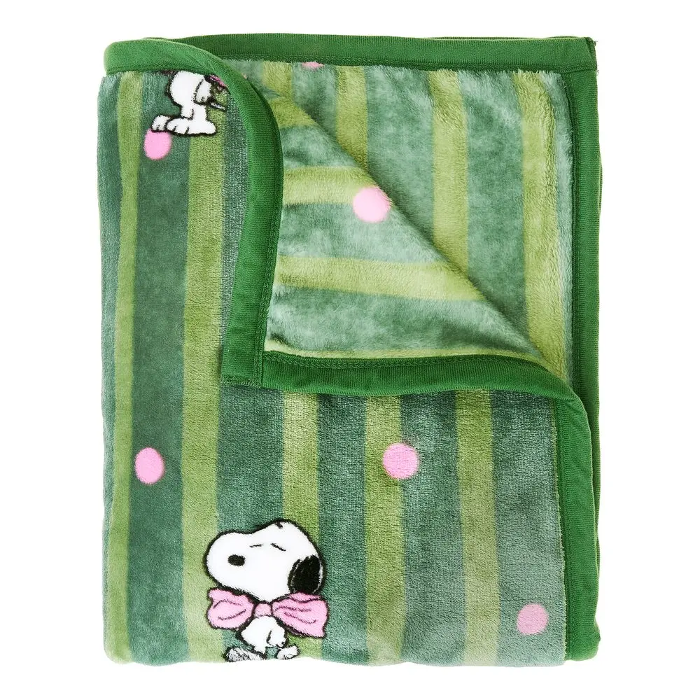 PEANUTS Fleecová deka Snoopy s mašlí 130 x 170 cm - zelená
