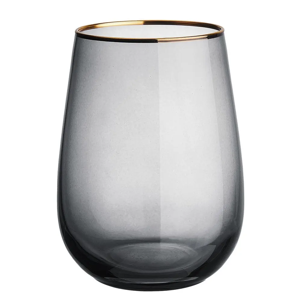 TOUCH OF GOLD Sklenice se zlatým okrajem 590 ml - tm. šedá